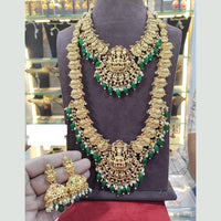 SNERA Gold Plated Pota Stone And Beads Temple Double Necklace Set