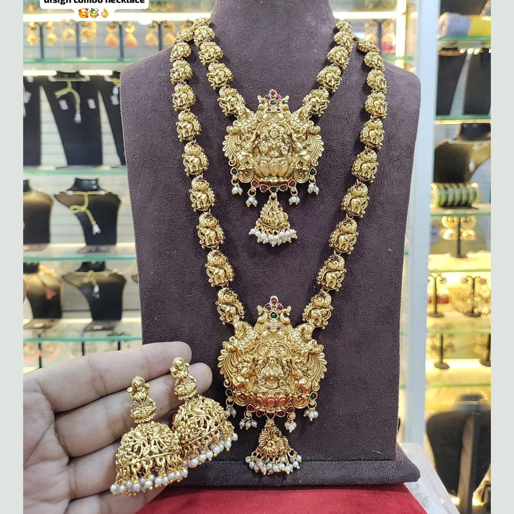 SNERA Gold Plated Pota Stone And Beads Temple Double Necklace Set