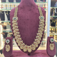 SNERA Gold Plated Pota Stone And Beads Temple Long Necklace Set