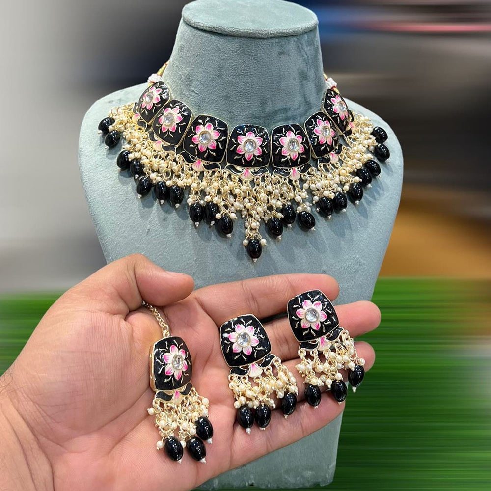 SNERA Gold Plated Beads And Meenakari Choker Necklace Set