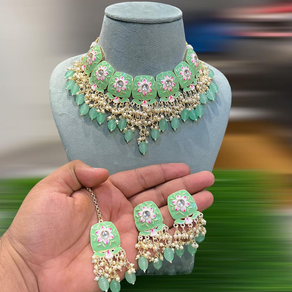 SNERA Gold Plated Beads And Meenakari Choker Necklace Set