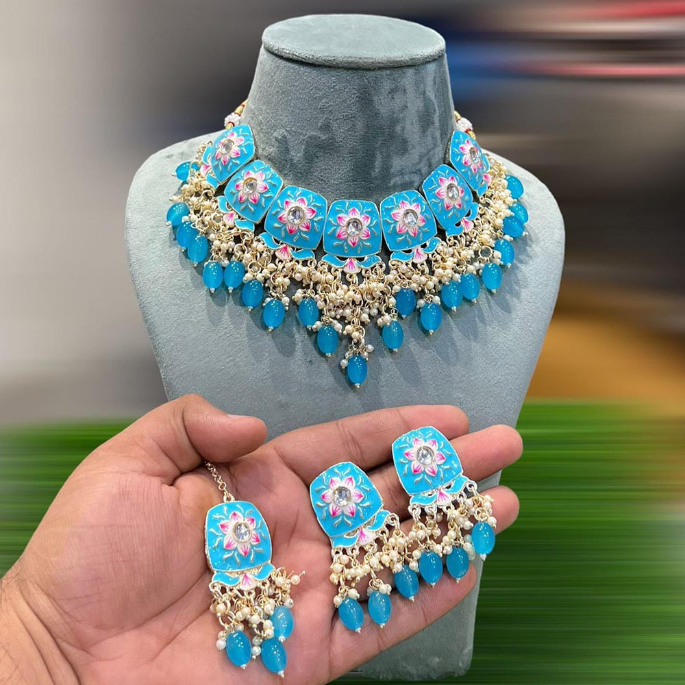SNERA Gold Plated Beads And Meenakari Choker Necklace Set