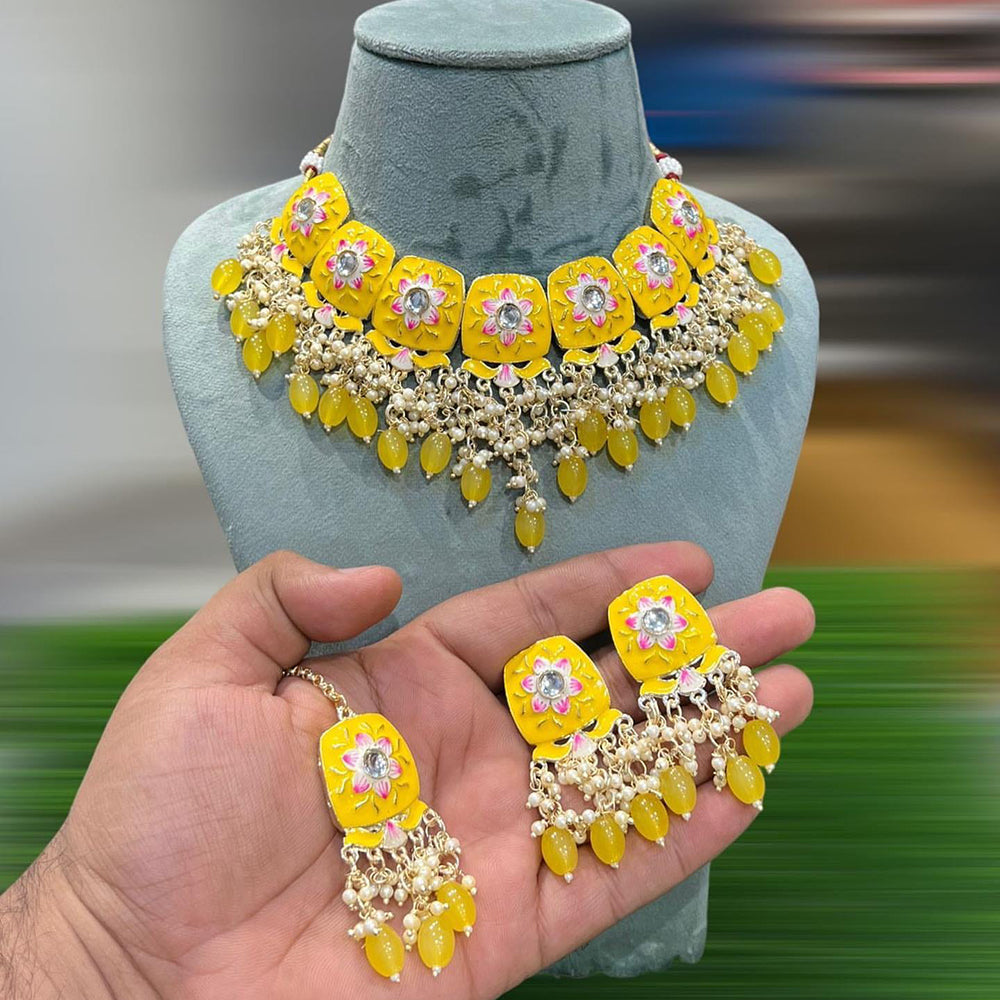 SNERA Gold Plated Beads And Meenakari Choker Necklace Set