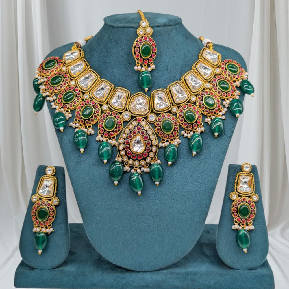 SNERA Gold Plated Kundan And Beads Necklace Set