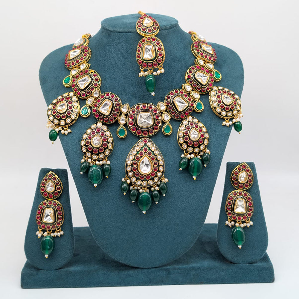 SNERA Gold Plated Kundan And Beads Necklace Set