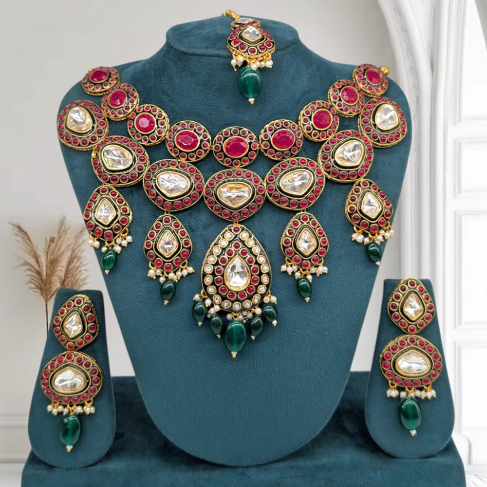 SNERA Gold Plated Kundan And Beads Necklace Set
