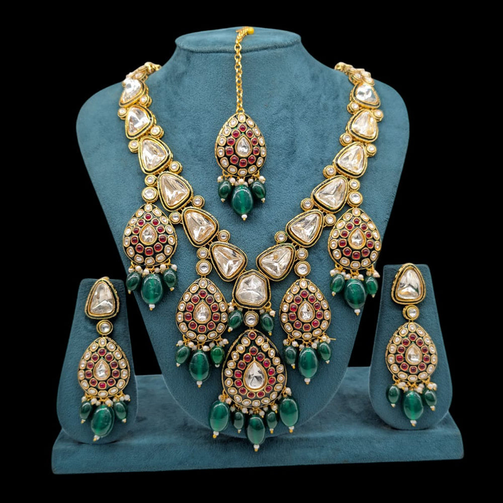 SNERA Gold Plated Kundan And Beads Necklace Set