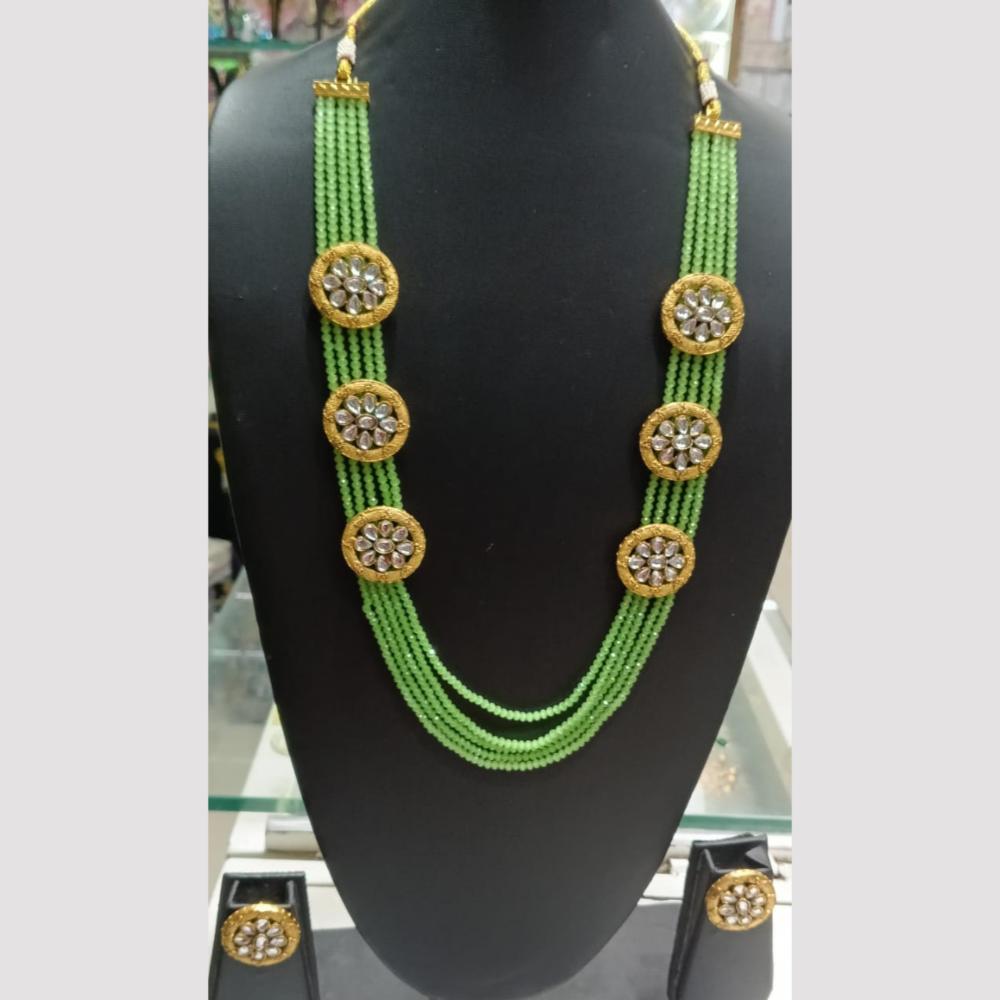 SNERA Gold Plated Kundan Stone And Beads Long Necklace Set