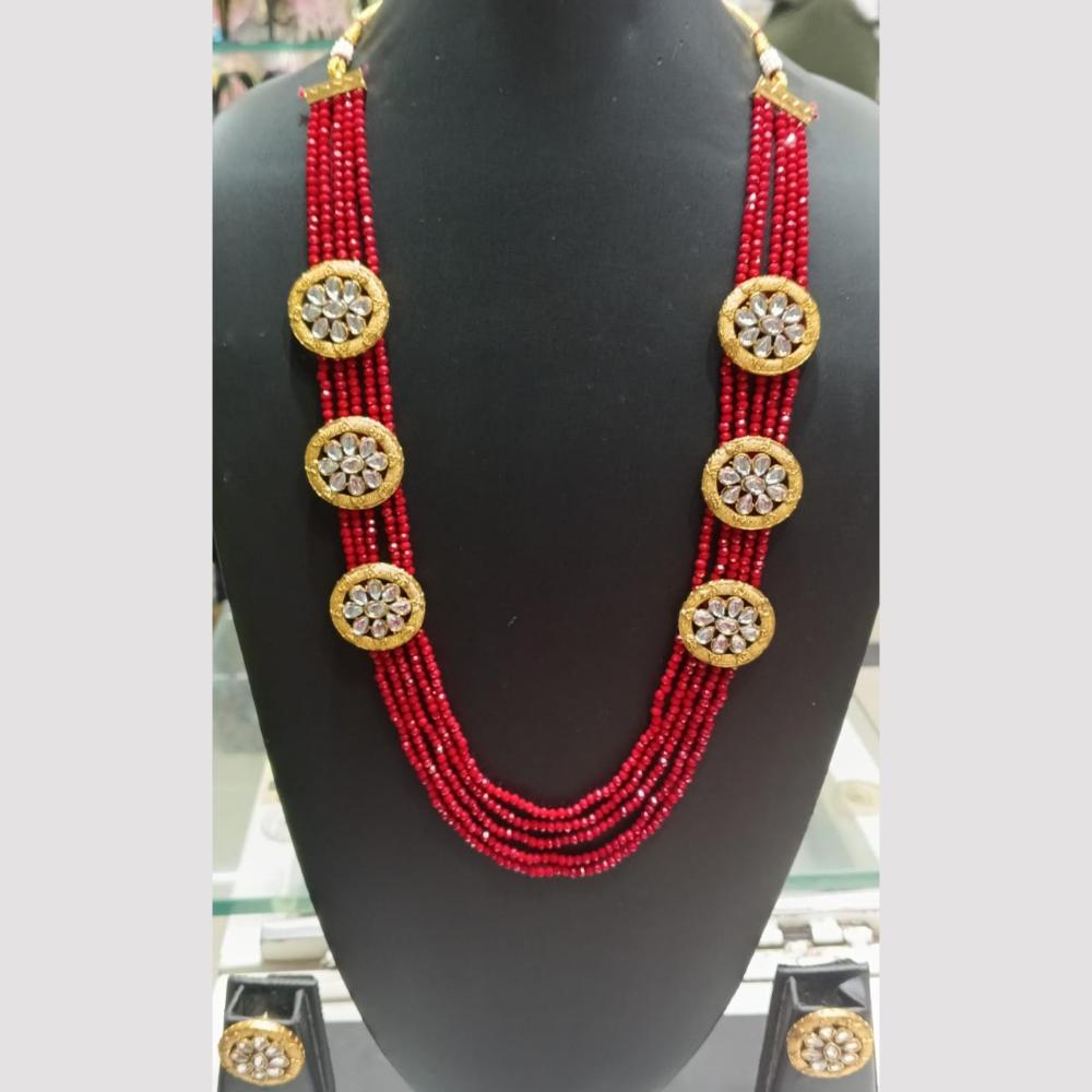 SNERA Gold Plated Kundan Stone And Beads Long Necklace Set