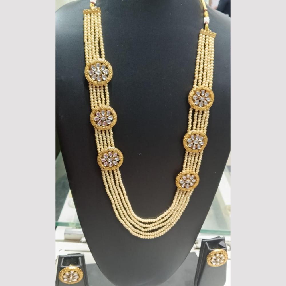 SNERA Gold Plated Kundan Stone And Beads Long Necklace Set