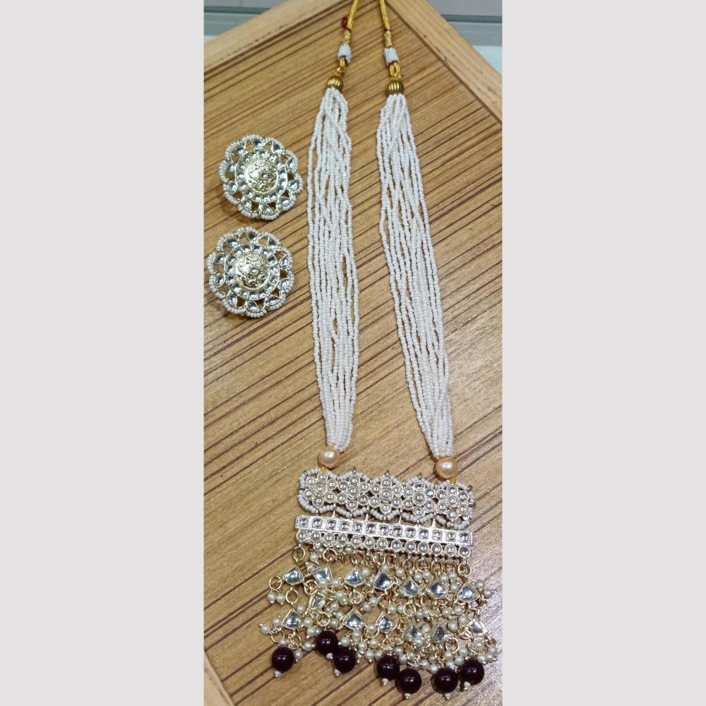 SNERA Gold Plated Kundan Stone And Beads Long Necklace Set
