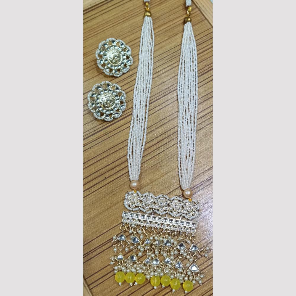 SNERA Gold Plated Kundan Stone And Beads Long Necklace Set