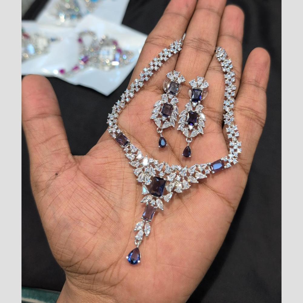 SNERA Silver Plated American Diamond Necklace Set
