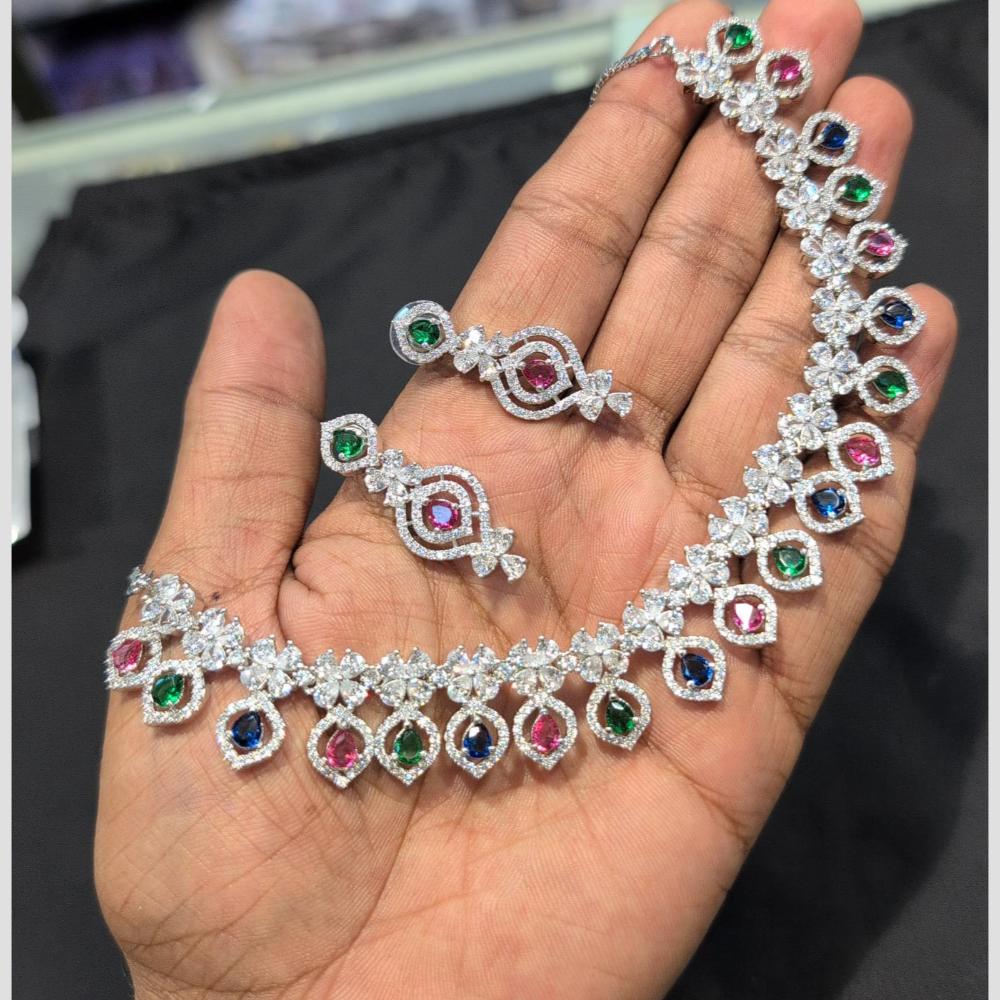 SNERA Silver Plated American Diamond Necklace Set