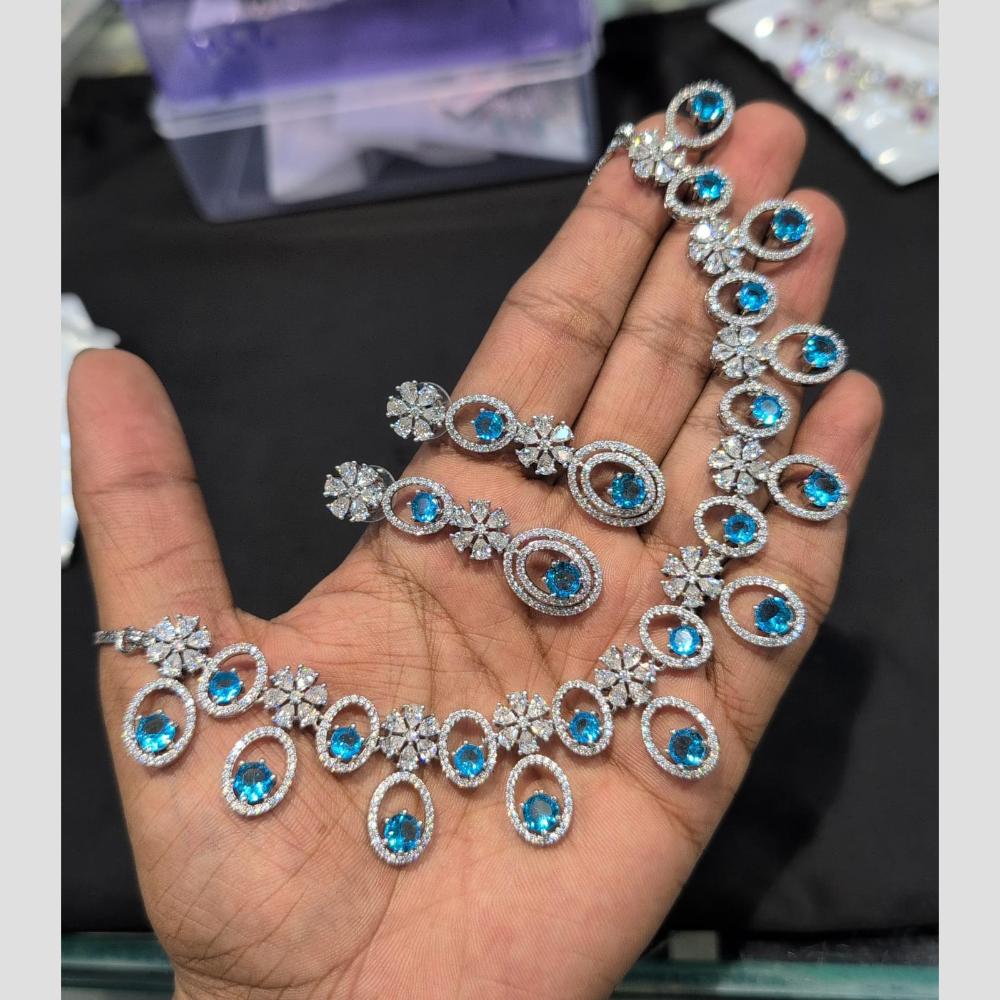 SNERA Silver Plated American Diamond Necklace Set