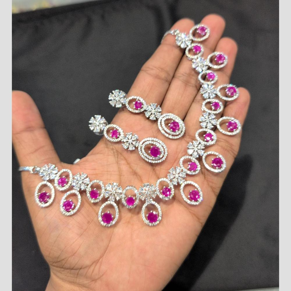 SNERA Silver Plated American Diamond Necklace Set