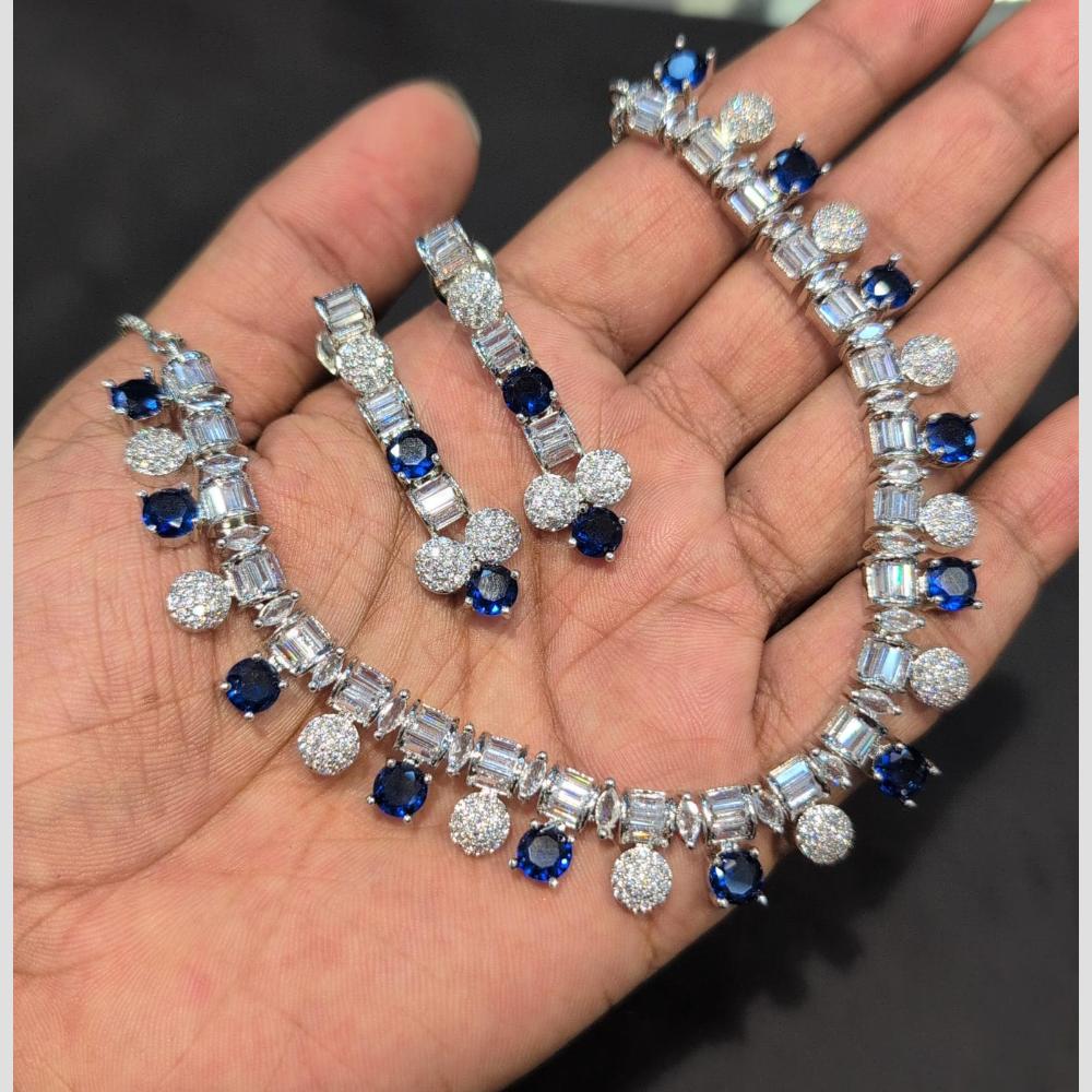 SNERA Silver Plated American Diamond Necklace Set