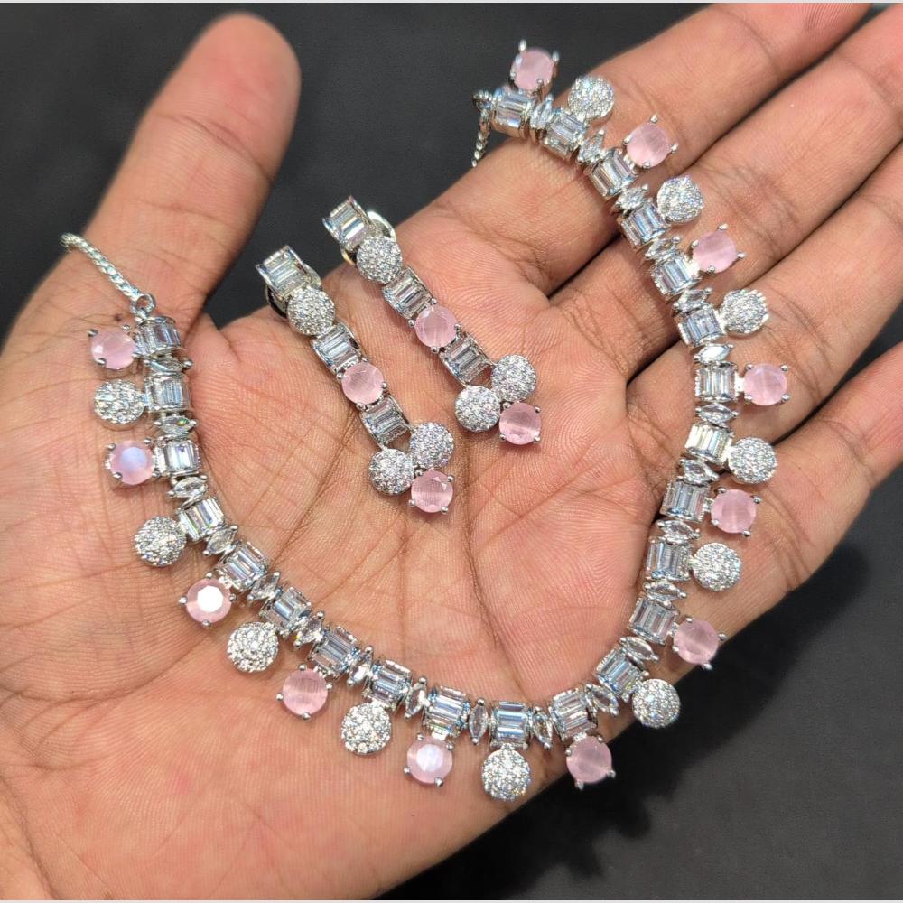 SNERA Silver Plated American Diamond Necklace Set