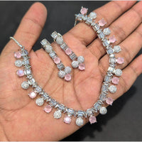 SNERA Silver Plated American Diamond Necklace Set