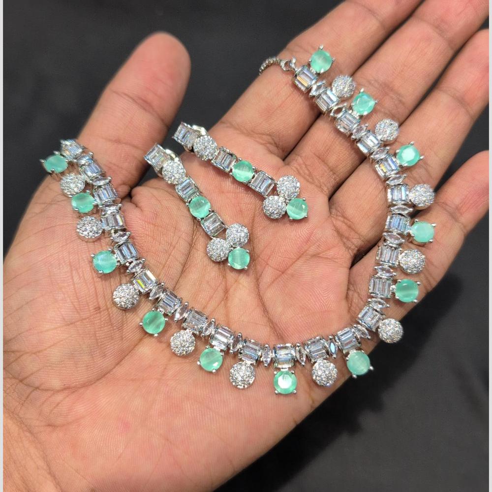 SNERA Silver Plated American Diamond Necklace Set