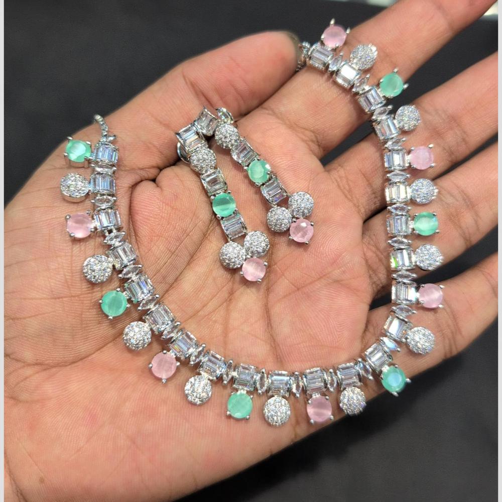 SNERA Silver Plated American Diamond Necklace Set