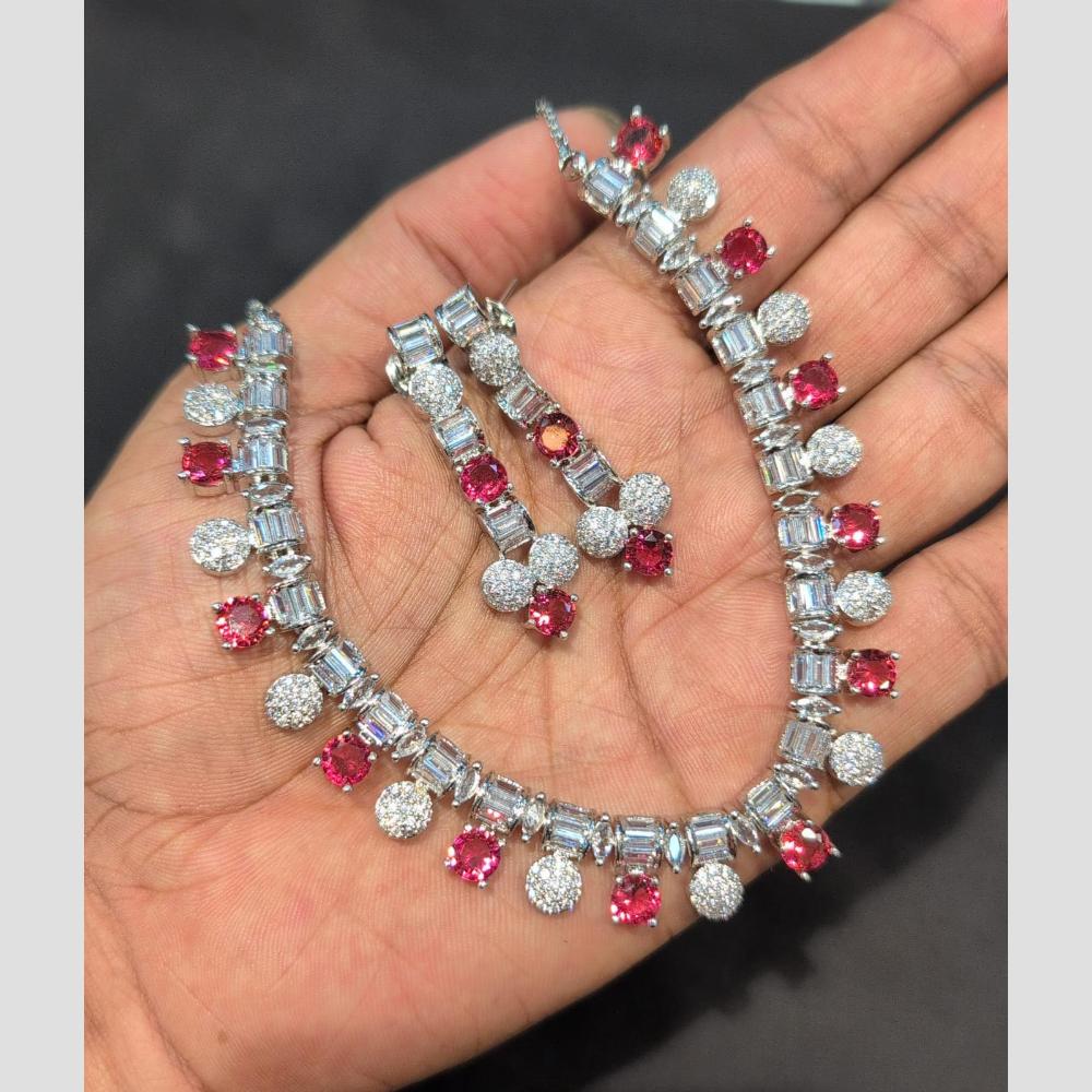 SNERA Silver Plated American Diamond Necklace Set