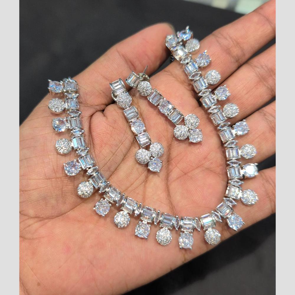 SNERA Silver Plated American Diamond Necklace Set