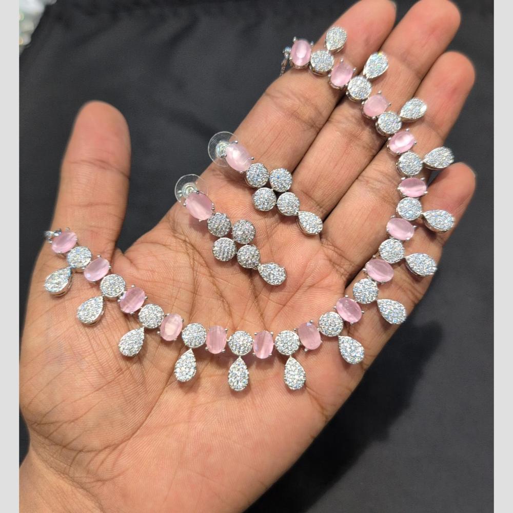 SNERA Silver Plated American Diamond Necklace Set