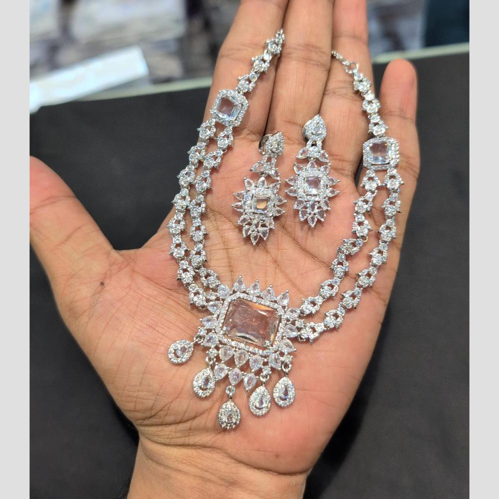 SNERA Silver Plated American Diamond Necklace Set