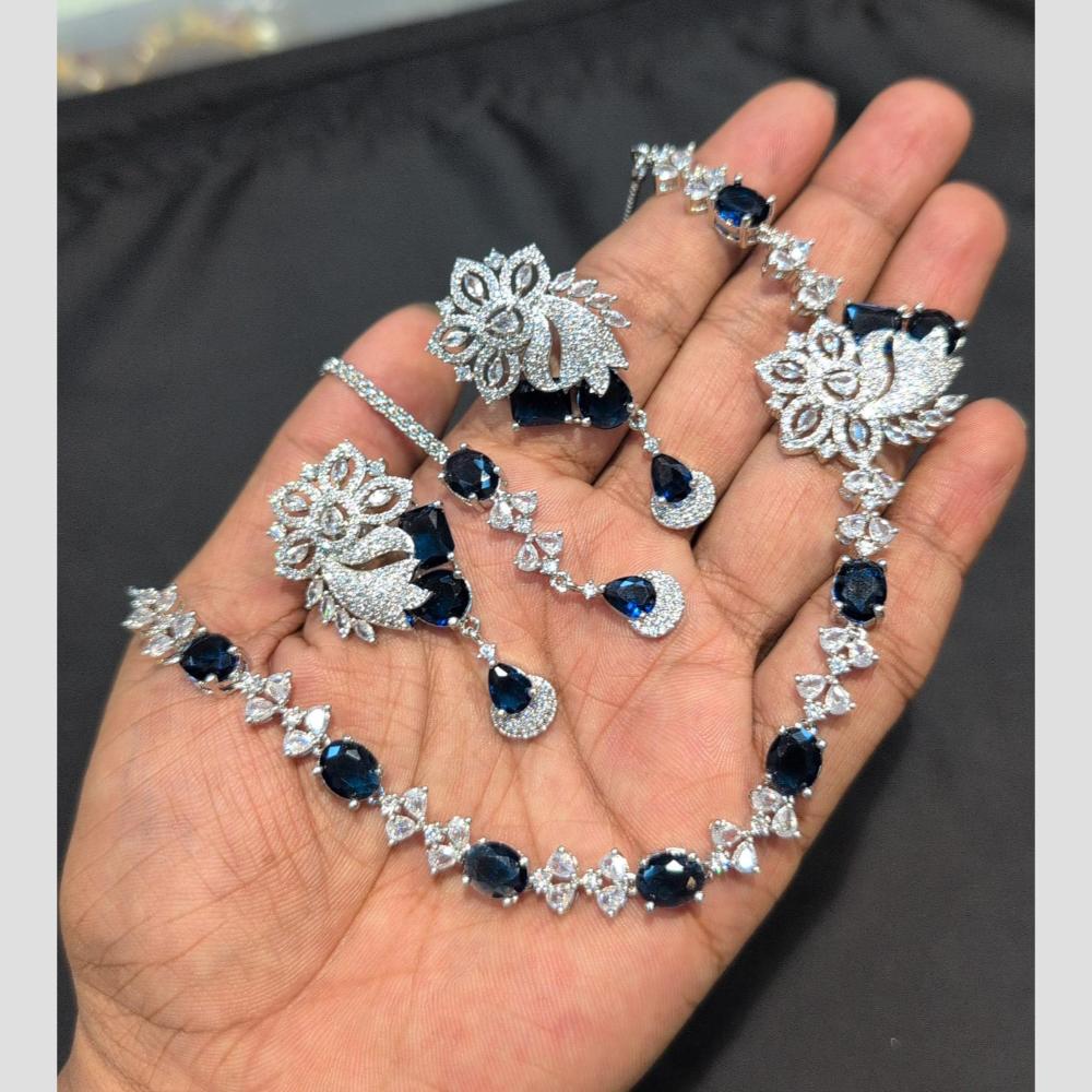 SNERA Silver Plated American Diamond Necklace Set