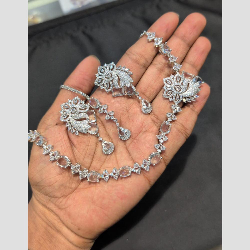 SNERA Silver Plated American Diamond Necklace Set