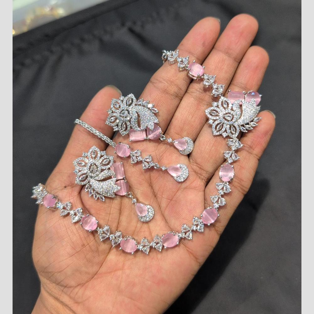 SNERA Silver Plated American Diamond Necklace Set