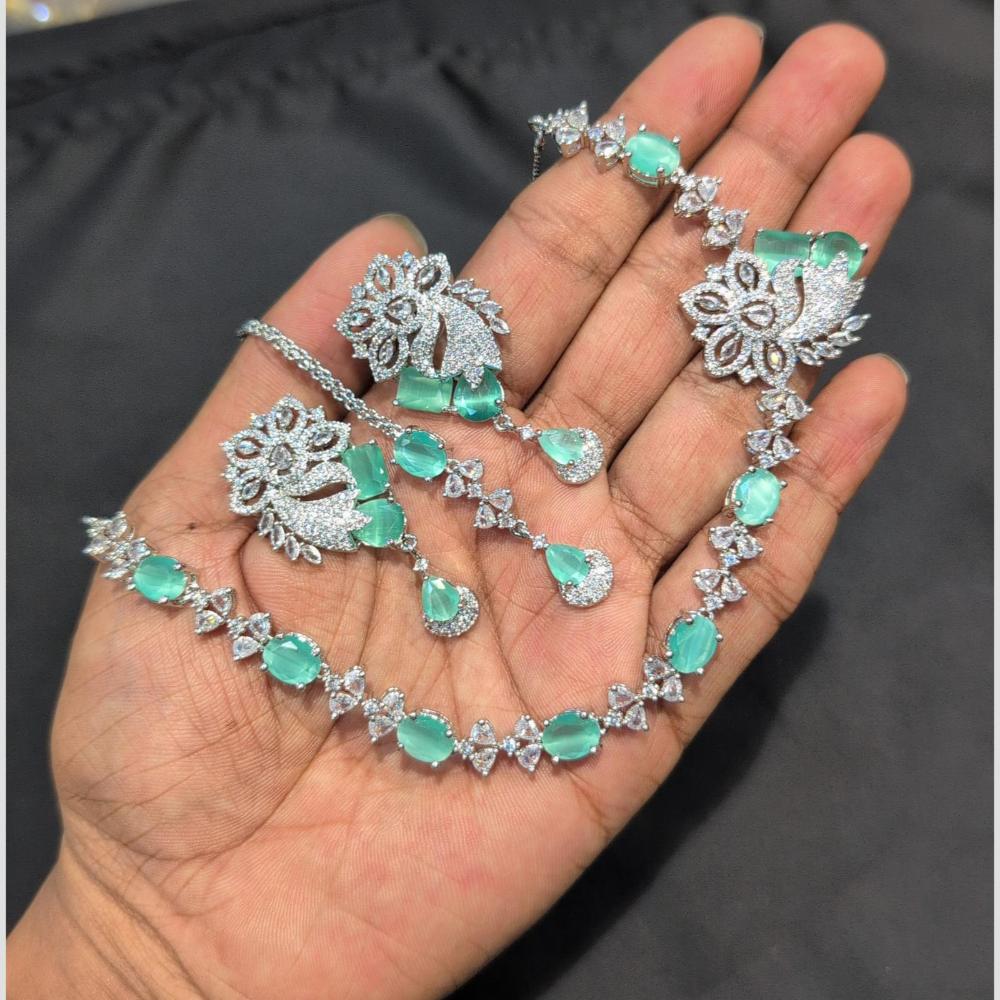 SNERA Silver Plated American Diamond Necklace Set
