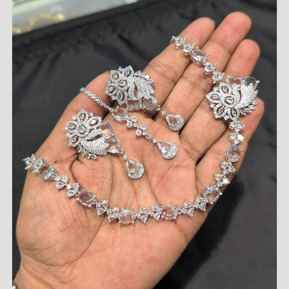 SNERA Silver Plated American Diamond Necklace Set