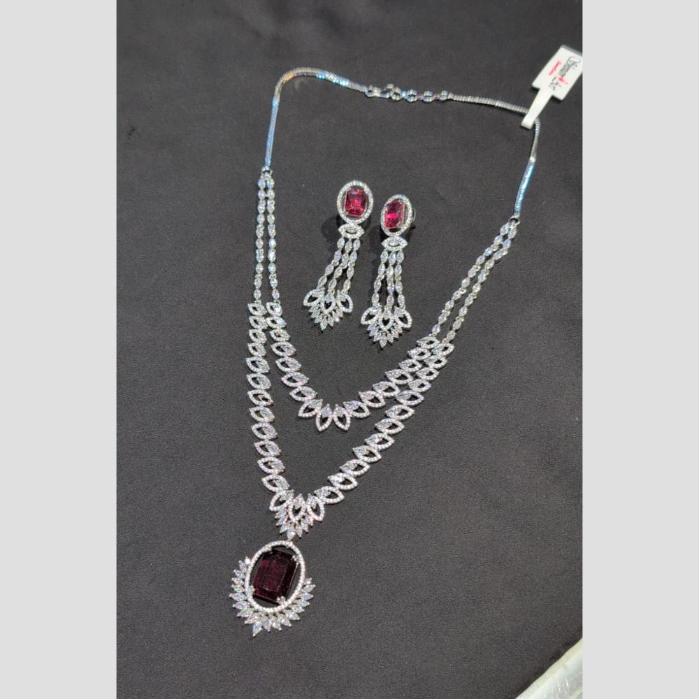 SNERA Silver Plated American Diamond Necklace Set