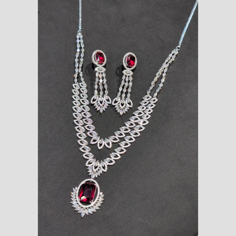 SNERA Silver Plated American Diamond Necklace Set