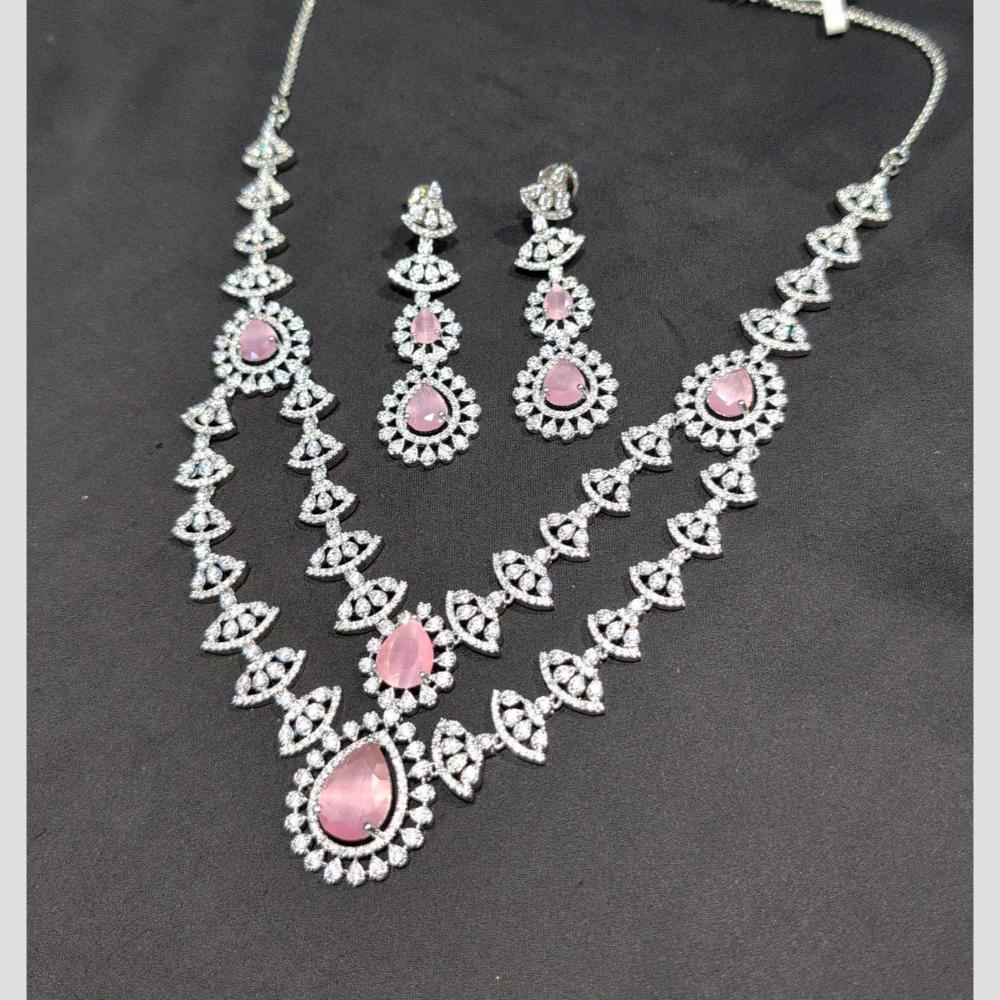 SNERA Silver Plated American Diamond Necklace Set