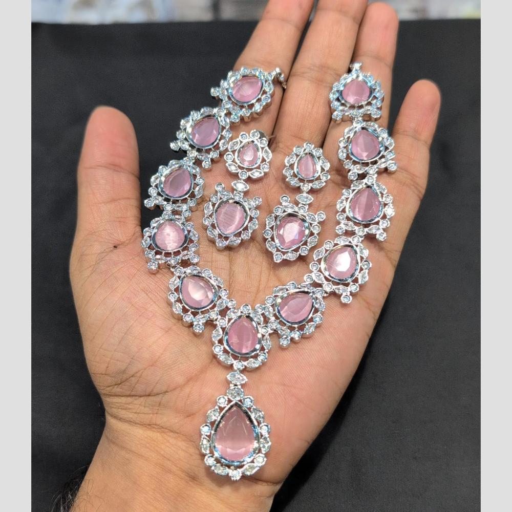 SNERA Silver Plated American Diamond Necklace Set