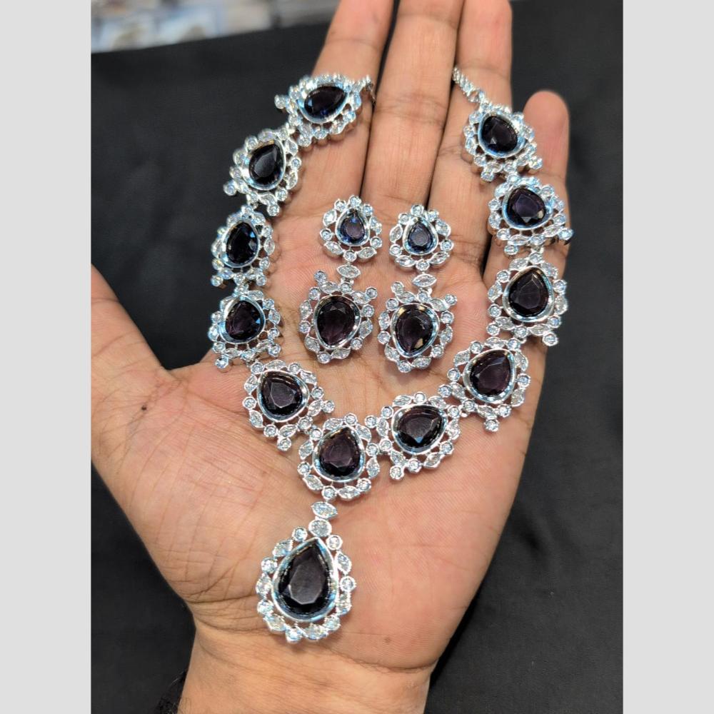 SNERA Silver Plated American Diamond Necklace Set