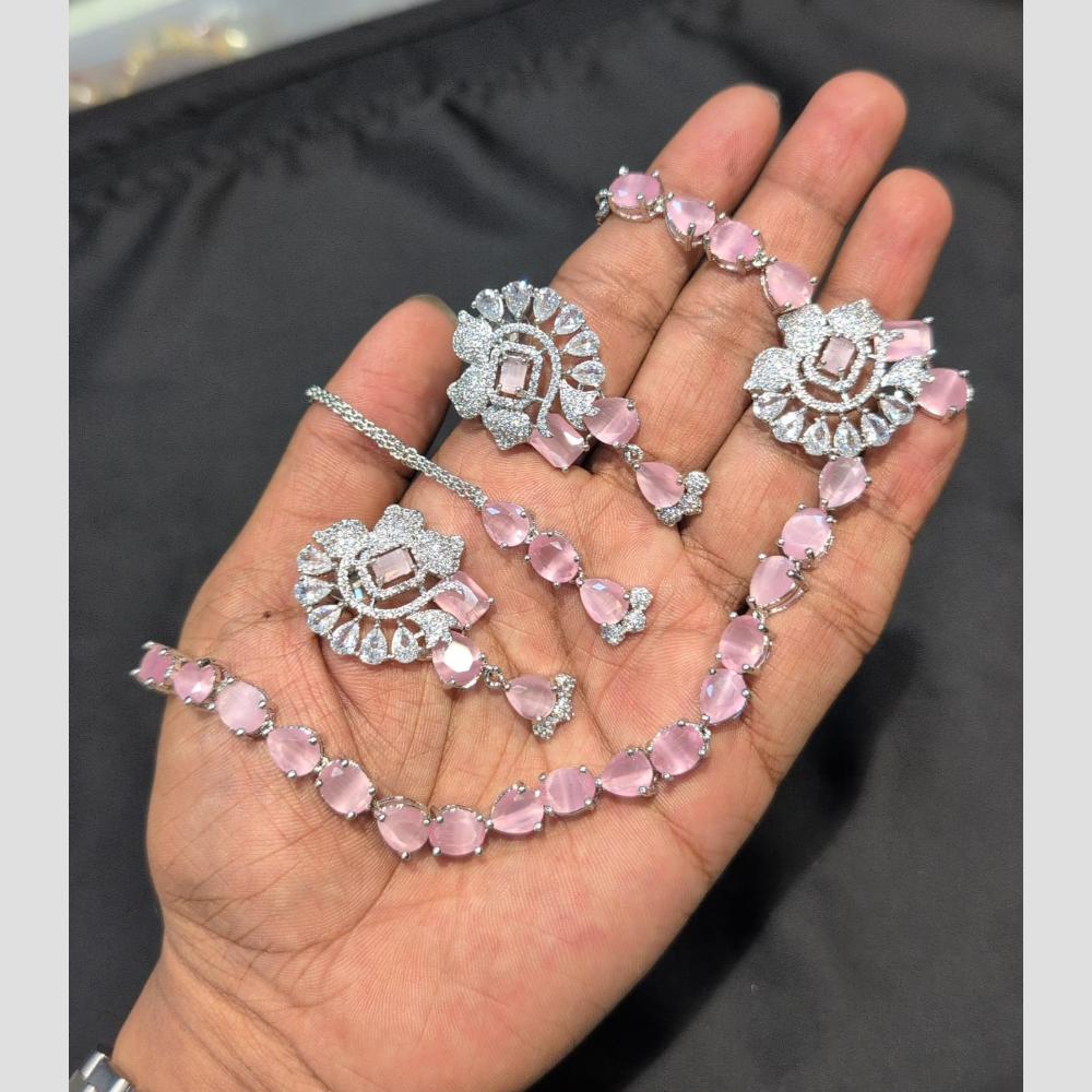 SNERA Silver Plated American Diamond Necklace Set