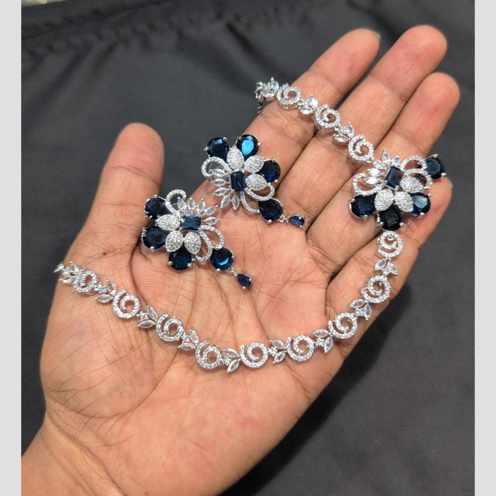 SNERA Silver Plated American Diamond Necklace Set