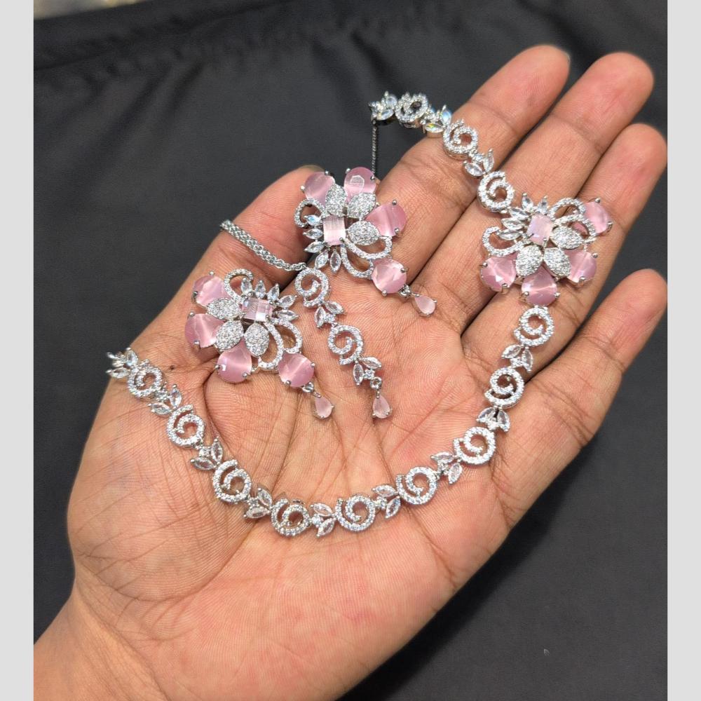 SNERA Silver Plated American Diamond Necklace Set