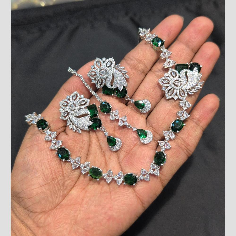 SNERA Silver Plated American Diamond Necklace Set