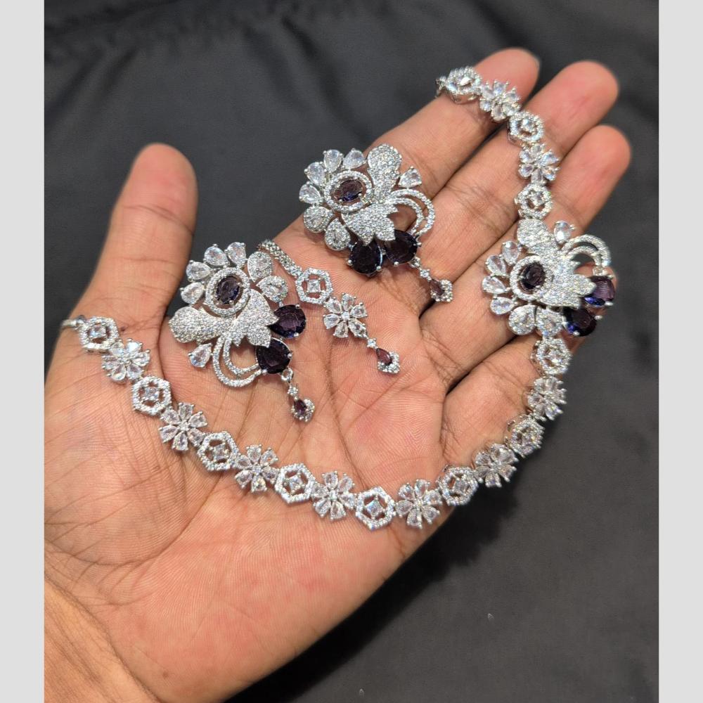 SNERA Silver Plated American Diamond Necklace Set