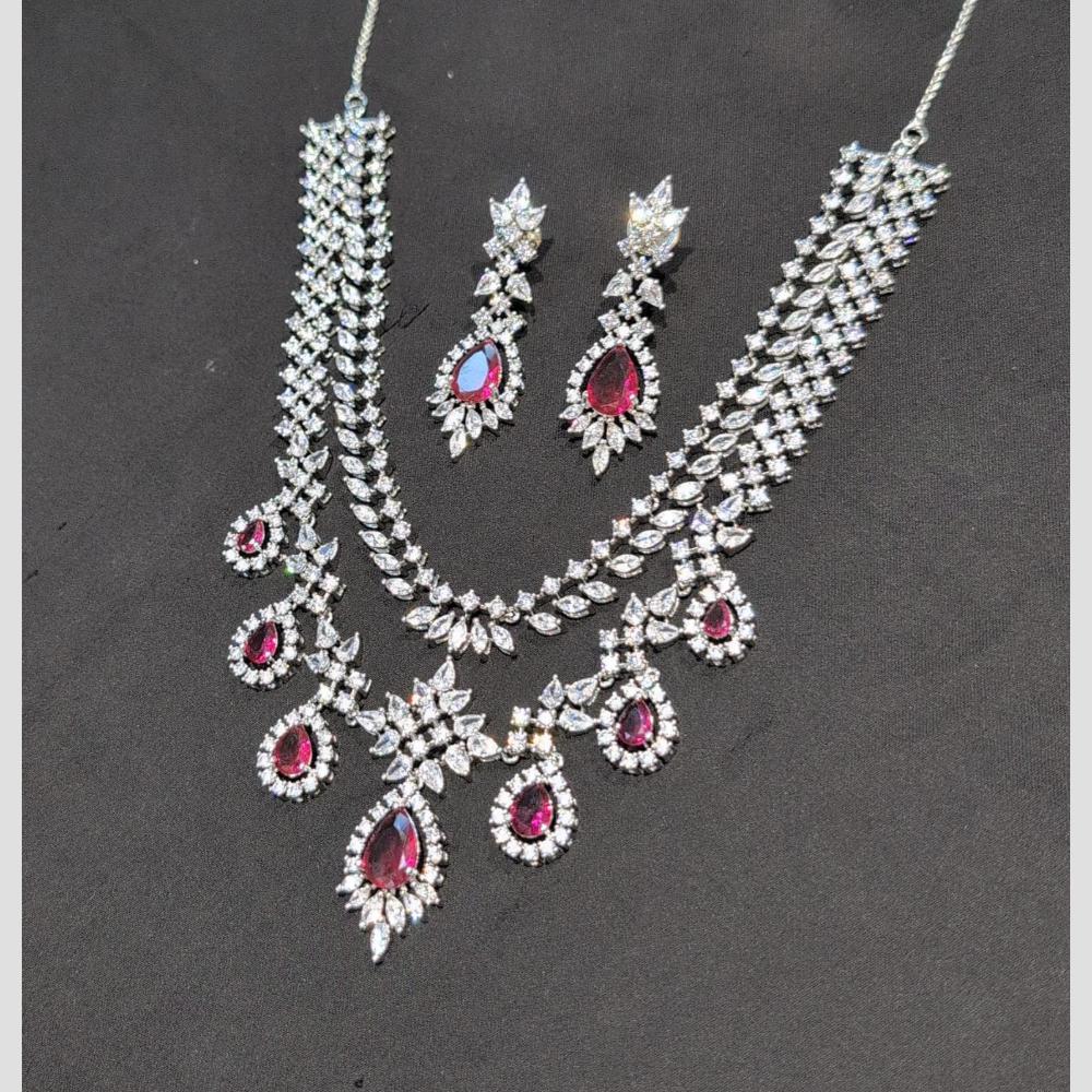 SNERA Silver Plated American Diamond Necklace Set