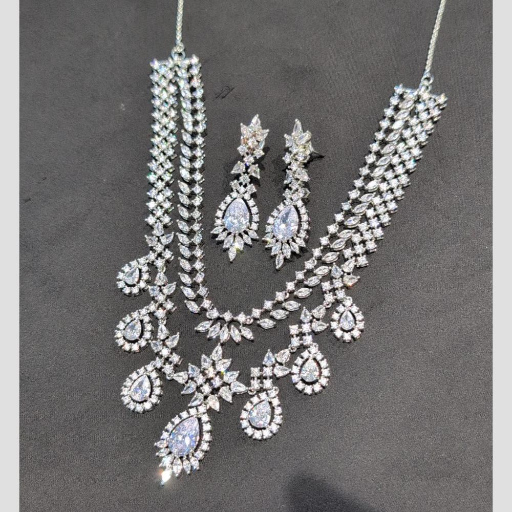 SNERA Silver Plated American Diamond Necklace Set