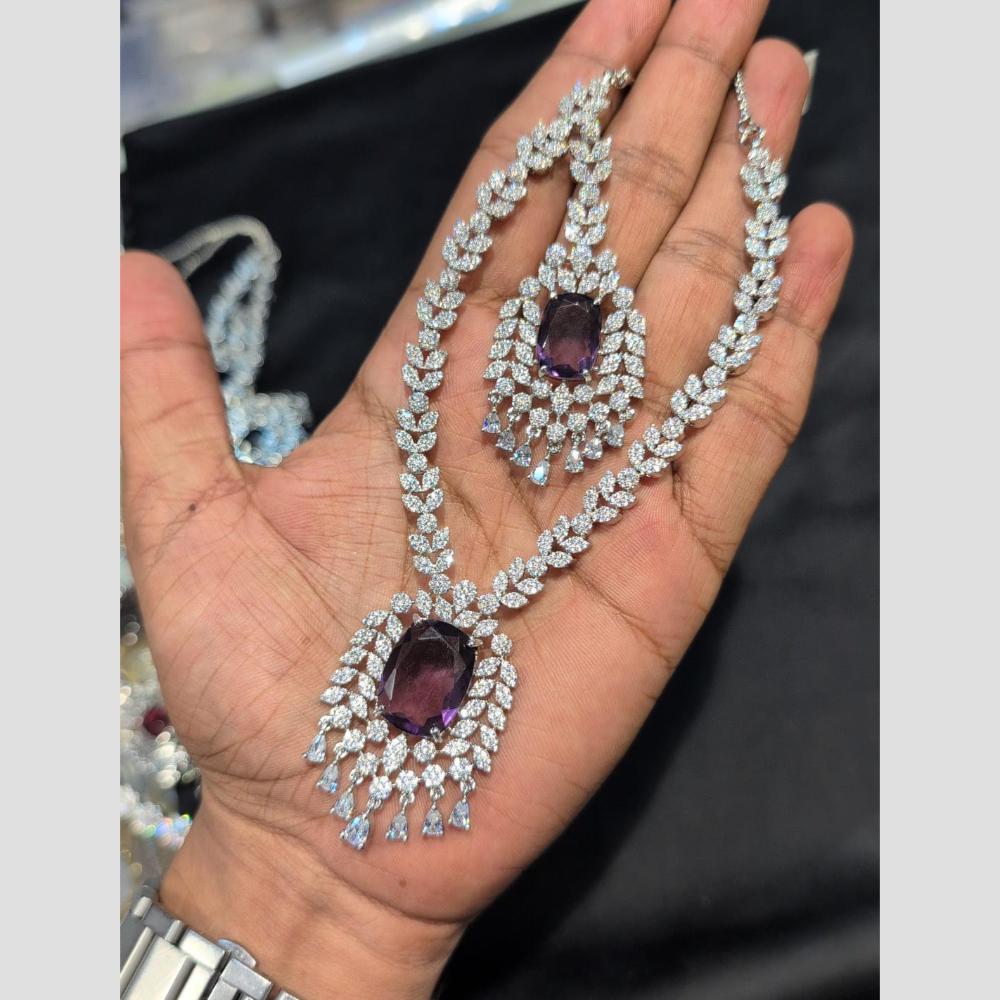SNERA Silver Plated American Diamond Necklace Set