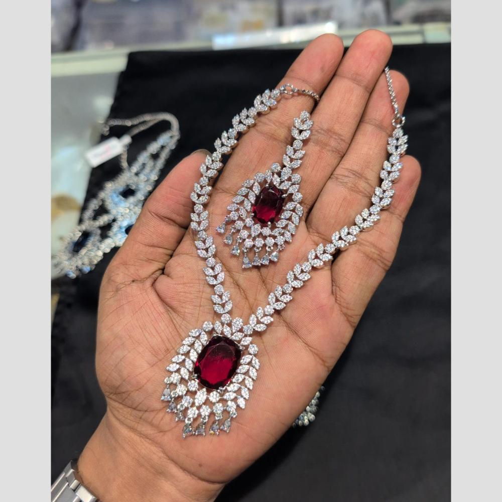 SNERA Silver Plated American Diamond Necklace Set