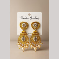 SNERA Gold Plated Pota Stone And Pearls Dangler Earrings