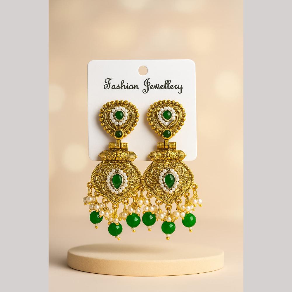 SNERA Gold Plated Pota Stone And Pearls Dangler Earrings